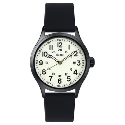 BUREI and Quartz Analog Watch with Date 3ATM Water Luminous Black Silica Gel Popular Gift Men's Women's Display, Resistance, Design, Lightweight,