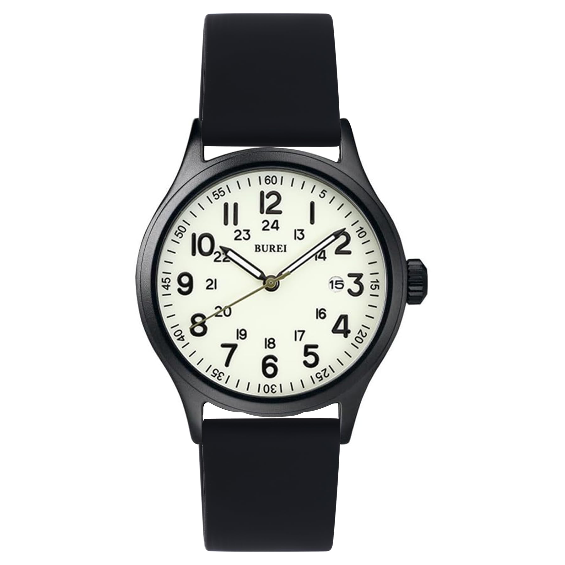 

BUREI и Кварцевые Аналоговые Часы с Датой Водонепроницаемые 3 АТМ Люминесцентные Черный Силикагель Популярный Подарок Мужские Женские Дисплей, Водонепроницаемость, Дизайн, Легкий, белый