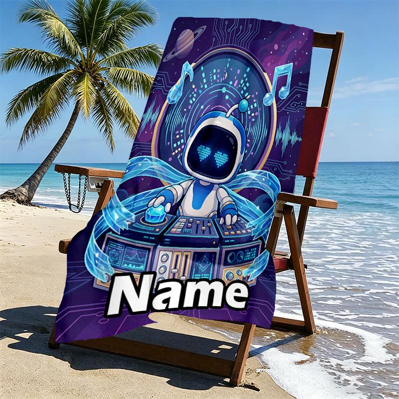 Custom Name Personalized Cosmic Bot Crew Print Beach Towel, for Trip Camping Beach Party Home Decor, Birthday Gift for Family & Friends