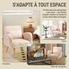Teddy Fabric Lounge Chair, Upholstered, Wide Seat, Lumbar Cushion, Wood-Effect Metal Legs, Beige