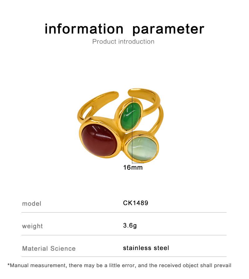 18K Gold Plated Stainless Steel Open Ring with Natural Stone