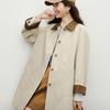 2025 Autumn Women's Japanese Khaki Trench Coat - Relaxed Fit, Color Block, Mid-Length Lapel Outerwear