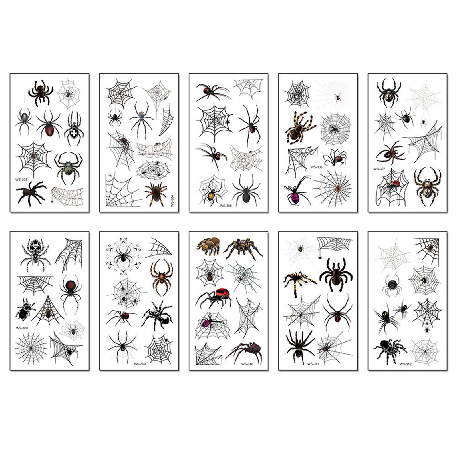 

Halloween Spider Face Tattoos Water & Sweat Resistant 3D Spider Tattoo Sticker for Holiday Party Accessories