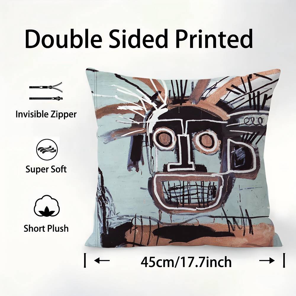 J-Jean M-Michel B-Basquiat Art Pillow Case Square Double‑Sided Print Cushion Case For Sofa Home Bedchamber Decor Gift
