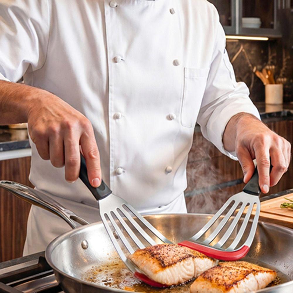 2Pcs/Set Anti-scalding Steak Spatula Heat-resistant Slotted Turner Frying Fish Spatula  Outdoor