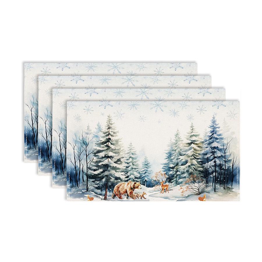 Festive Christmas Printed Linen Placemats - 4-Piece Set 45x30 cm
