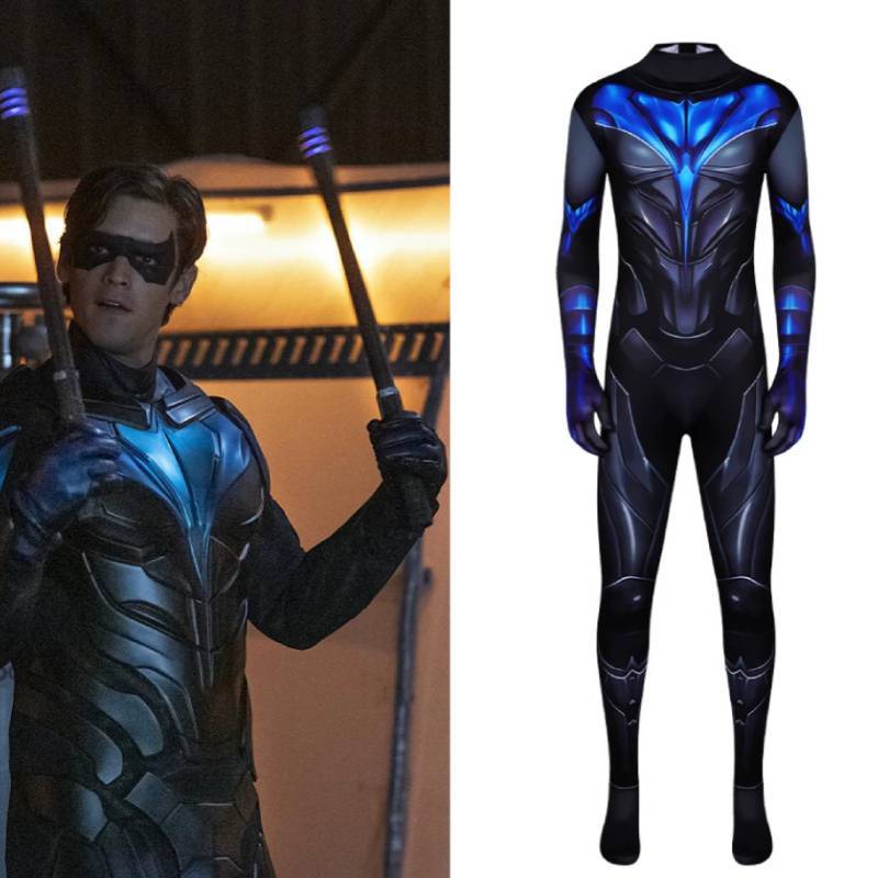 Costume Cosplay di Nightwing dei Titani in Tessuto Misto Cotone per Role Play Anime