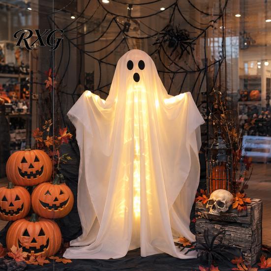 Ghost with Warm Lights Halloween Decoration, LED Light Up Standing Ghost, Indoor Outdoor Spooky Window White for Porch, Yard, Lawn, Garden Decor