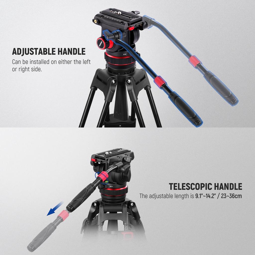 NEEWER GM006 Fluid Video Tripod Head with Stepless Adjustable Pan Tilt Quick Release Adjustable and 75mm Compatible with RS Maximum Load 10kg Head, &
