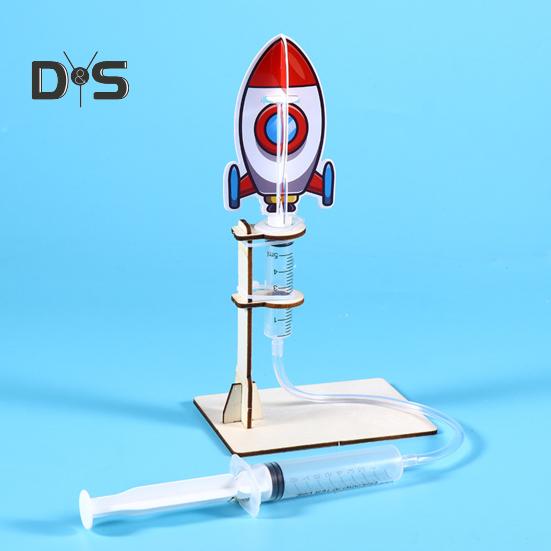 1 Set DIY Rocket Launcher Model Kit Handmade Wooden Puzzle Air Powered Rocket Building Crafts Kids STEM Educational Science Experiment Toy