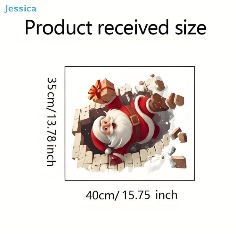 3D Santa Wall Sticker Funny Breakthrough Christmas Decal with Snowflake Decor for Festive Home Walls