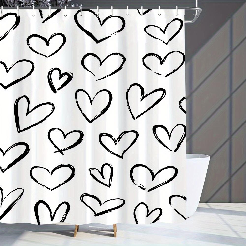 1pc Black heart-patterned shower curtain, polyester fabric, machine washable, suitable for bathroom décor. 90X180cm