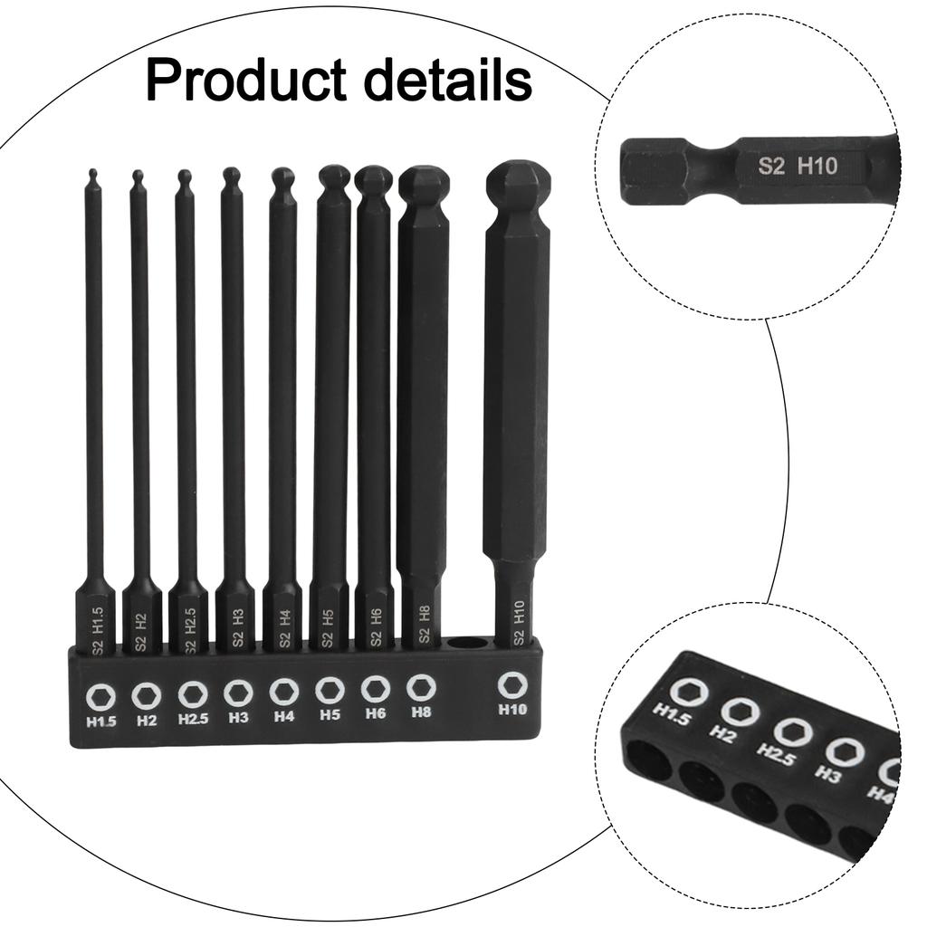 Ball End Hex Screwdriver Bits Set 100mm 1/4 Inch Shank Magnetic With Ratchet Wrench For Hard To Reach Spaces Hand Tools
