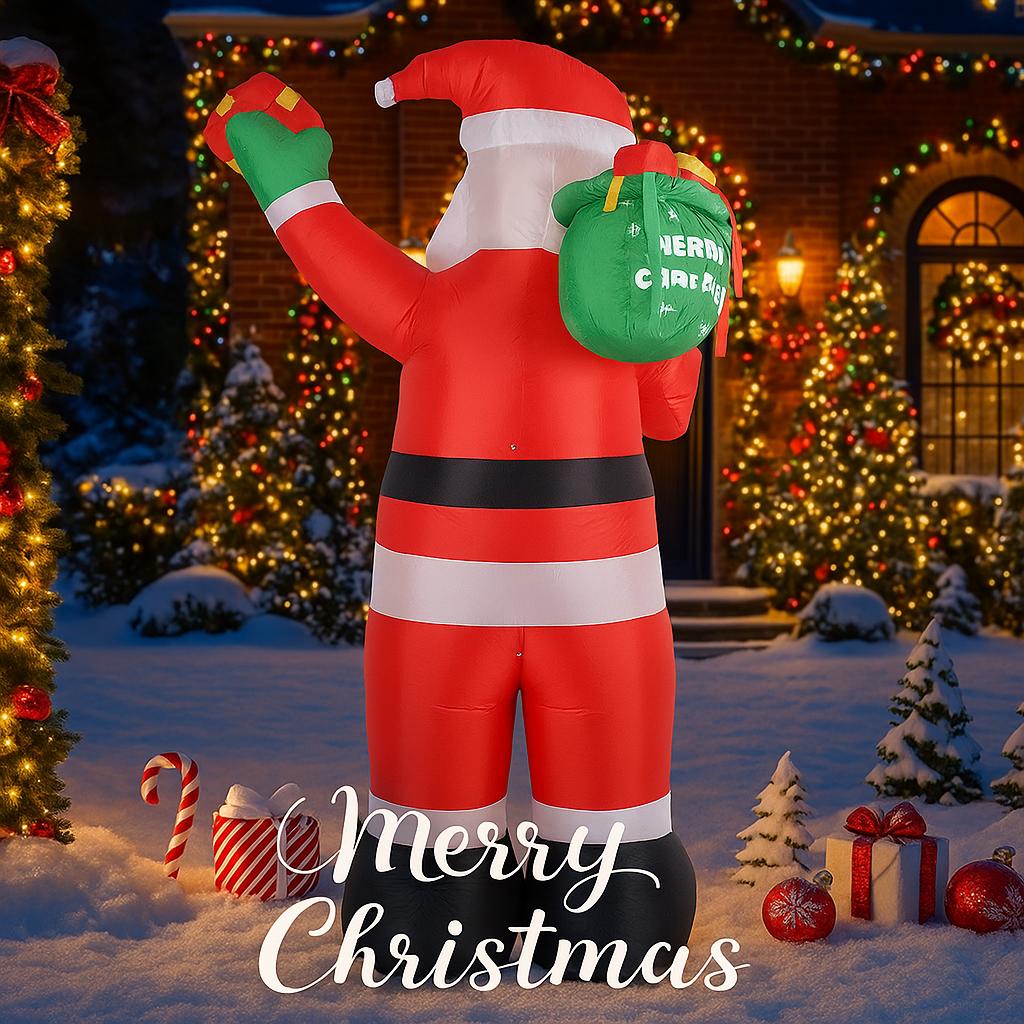 7.87FT Yard Party Decoration Inflatable Santa Claus Gift Bag Toy LED Light Xmas Home Supplies Ornaments Christmas Holiday Gift
