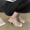Light and Mature Style Transparent High-heeled Sandals for Women Looking Thin 2025 Summer Wear New Thin-heeled Medium-heeled Square-head Slippers