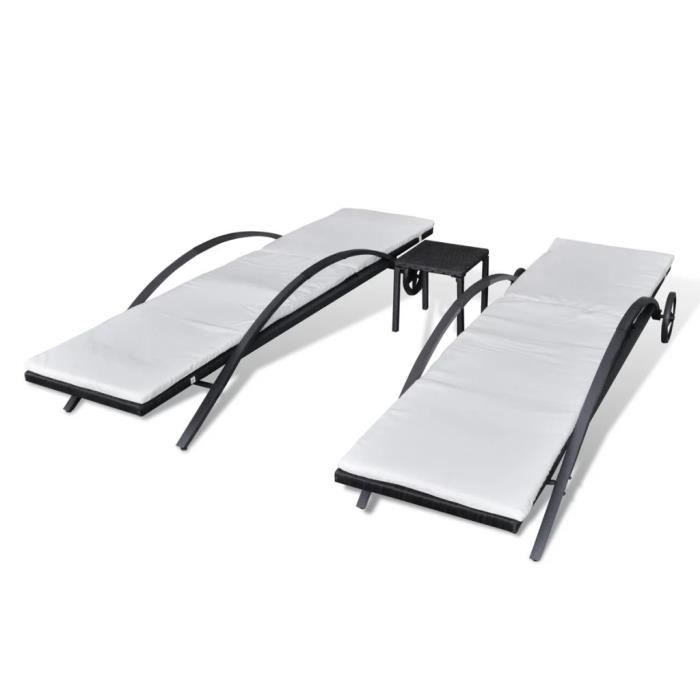 VidaXL Chaises longues avec table Résine tressée Noir