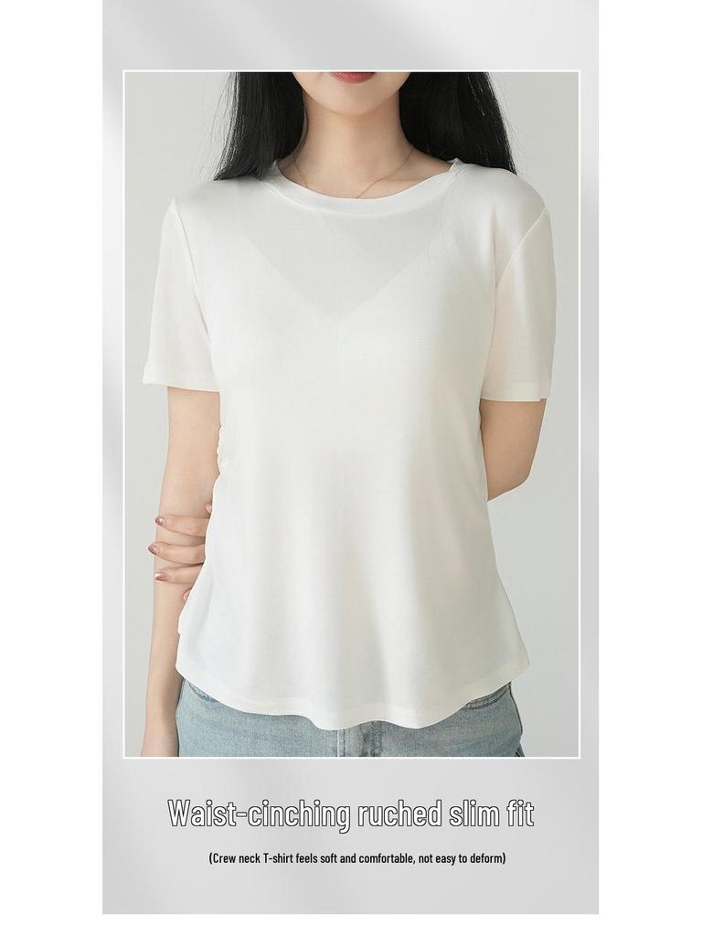 Hedvábné tričko s kulatým výstřihem, hedvábí morušovníkové, základní, pohodlné, všestranné, krátký rukáv