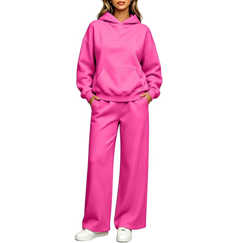 Ensemble assorti pantalon large à épaules tombantes doublé grande taille pour femme Survêtement décontracté athlétique pour l'automne l'hiver