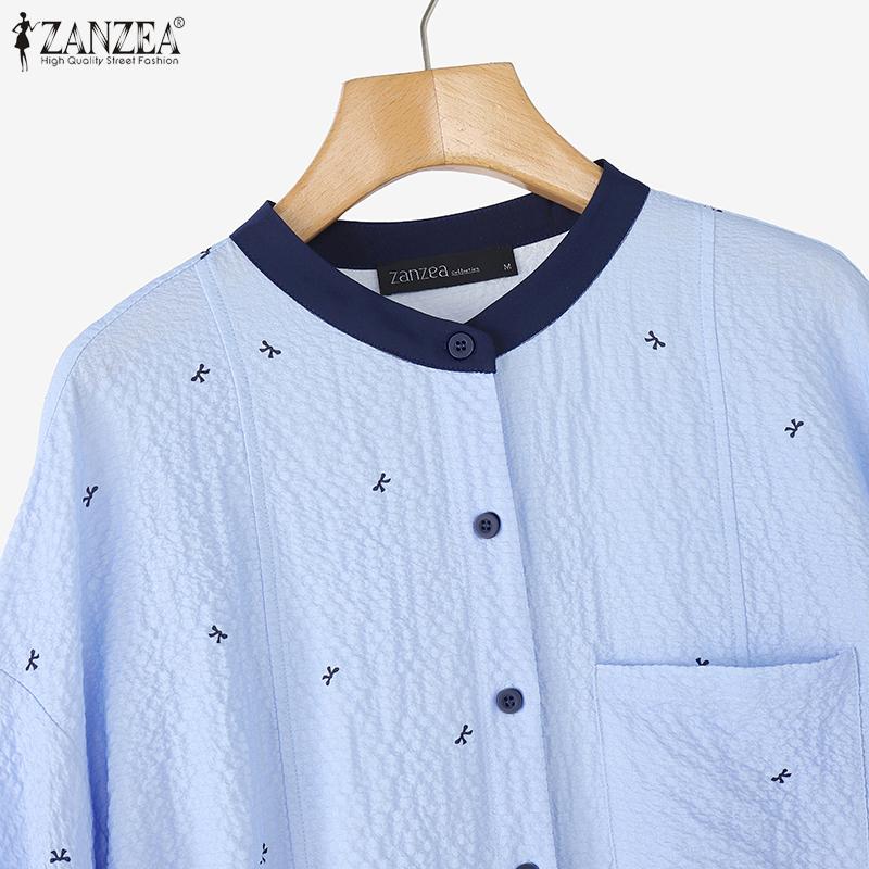 ZANZEA Women Casual Round Neck Summer 3/4 Sleeve Loose Print Blouse