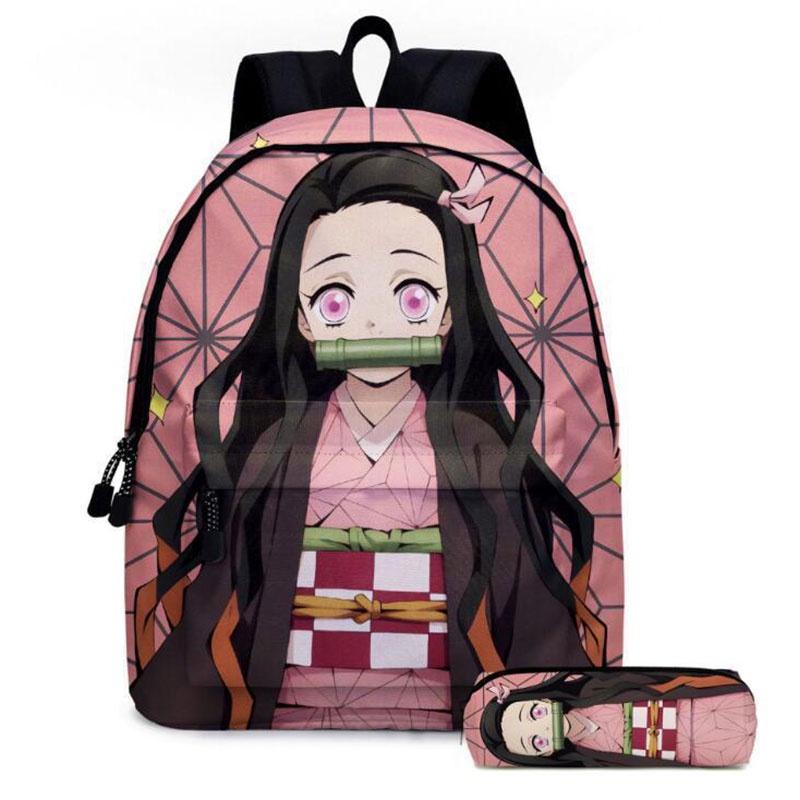 Demon Slayer Anime Cartoon Backpack Set For Students Durable Breathable And Lightweight