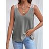 Womens Waffle Knit V Neck Tank Top With Lace Trim Sleeveless Casual Solid Color Camisole