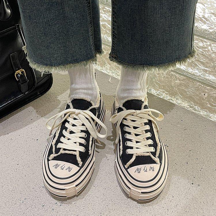 Size 34-44, large size women's shoes 41 fat feet spring platform casual board shoes women ins tide couple canvas shoes 42