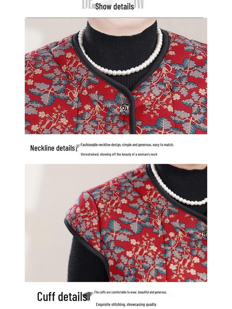 Grandma-Style Sleeveless Cotton Padded Vest with Sleeve Shoulder Protection for Women 2025 - Midlife & Elderly Warmth