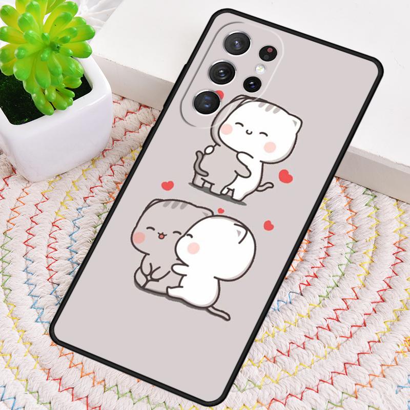 Mochi Peach Cat soft Silicone Phone Case For Samsung Galaxy note 10 pro S26 S25 S24 S23 S22 S21 Plus S25Ultra Capa Cover