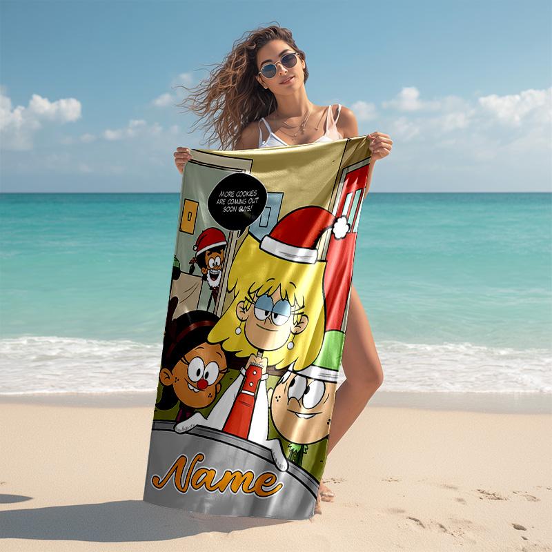 Personalized customized proof beach towel with The Loud House pattern - soft, absorbent,quick-drying,perfect swimming,camping&bathing