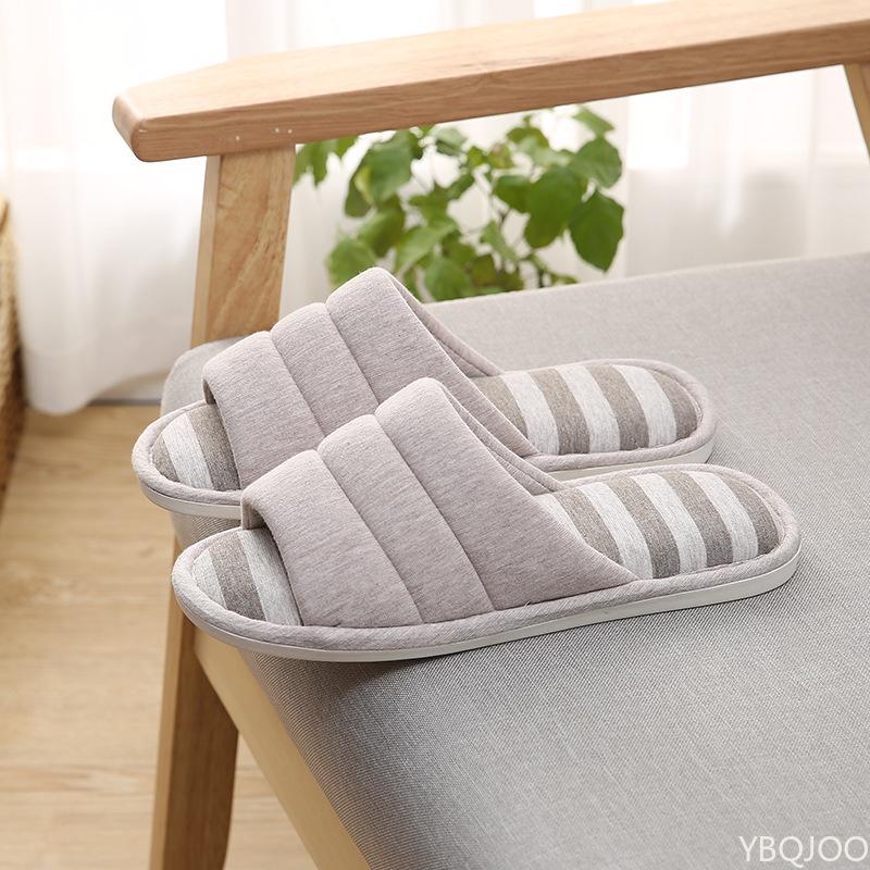 Fashion Soft home couple indoor slippers women's thick soled bedroom slippers striped cotton women's open toed slippers