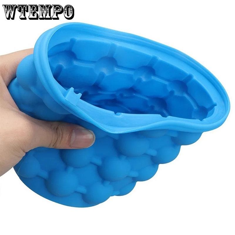 WTEMPO Secchiello per ghiaccio in silicone piccolo, per la casa, per l'esterno, portatile, per il ghiaccio, per il bar, per il ghiaccio, refrigerato, in silicone, con coperchio