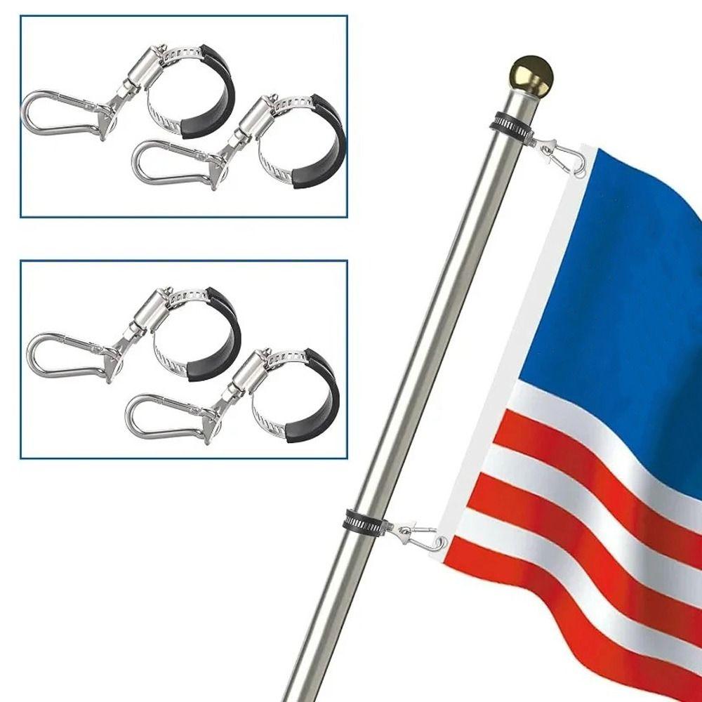 4pcs 22-32mm Flagpole Clamp with Carabiner Rope Hook High Quality Hose Clamp  Garden