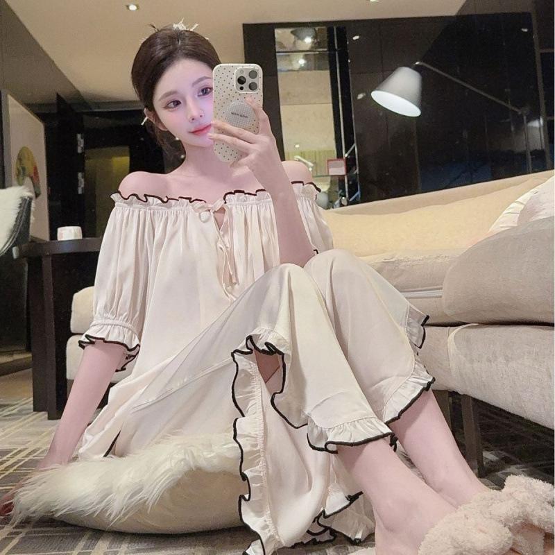 1011 Summer New French Ice Silk Pajamas for Women, Sweet Princess Style, High-End Satin Thin Loungewear Set