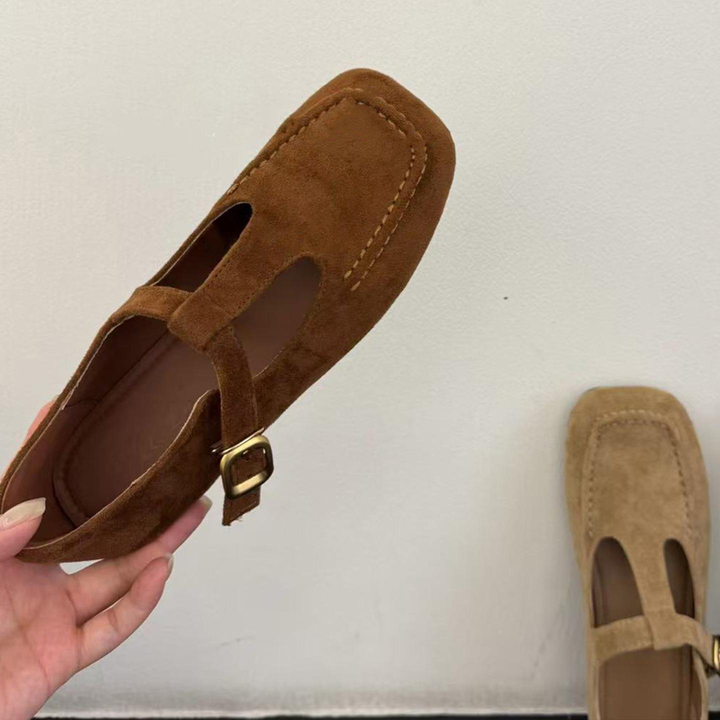 

Korean version of autumn shallow mouth Mary Jane shoes 2025 new square head mango head single shoes casual soft-soled shoes grandma shoes 40 коричневый