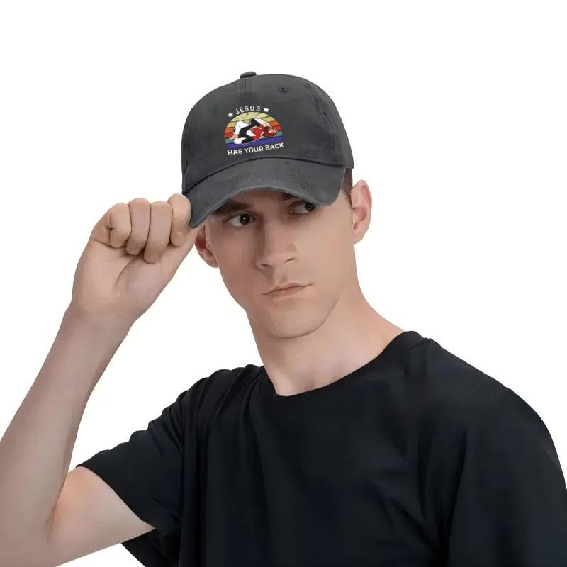 Jesus Has Your Back Jiu Jitsu Graphic Baseball Cap Cotton Adjustable Sports Hat Casual Outdoor Unisex Cap