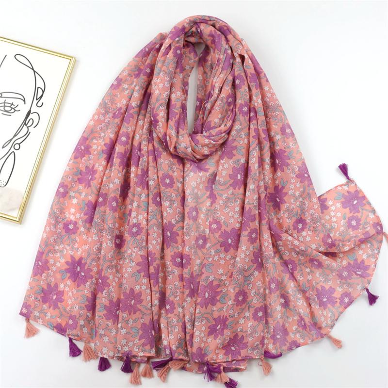 Spain Lovely Poppy Floral Tassel Viscose Shawl Scarf Lady High Quality Wrap Thin Headband Bufandas Muslim Hijab Sjaal 180*90Cm