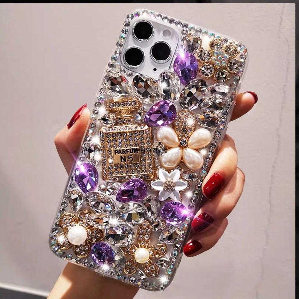 

Розкішний чохол Bling Pearl Crystal Diamond Rhinestone Flower Case для Samsung S24 Ultra S23 FE S22 Plus A15 A25 A35 A55 A14 A24 A34 A54 A13 A23 A33 A53 A52 xioami poco X5pro фіолетовий