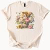 Cute Squirrel In Sunflower Hat with Colorful Peonies and Butterflies Garden Floral Graphic T Shirt Nature Animal Art Tee