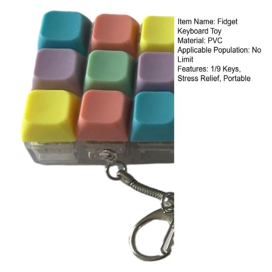 Mechanische Tastatur, Zappeln, Schlüsselanhänger, Stressabbau, Angstlinderung, tragbar, für unterwegs, leise, für Kinder und Erwachsene, 1/9 Tasten, Tastatur, Klicken, sensorisches Tastenkappen-Spielzeug