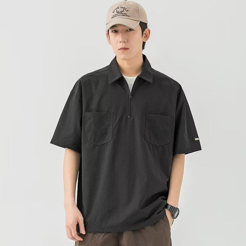 Cămașă Polo Trendy pentru Bărbați, Culoare Solidă, Modă, cu Design Unic cu Mâneci de Cinci Sferturi, 2024