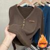 Thicken Warm Plus Velvet Winter Sweaters Women Casual V-neck Button Decoration Design Basic Solid Knit Pullover Bottomed Jumpers