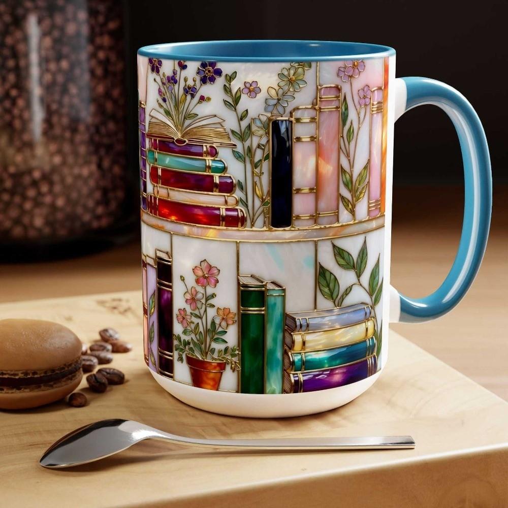 Bücherregal Muster Blumig Keramik Kaffeetasse Lustiges Bücherwurm Geschenk Teetasse Valentinstagsgeschenk