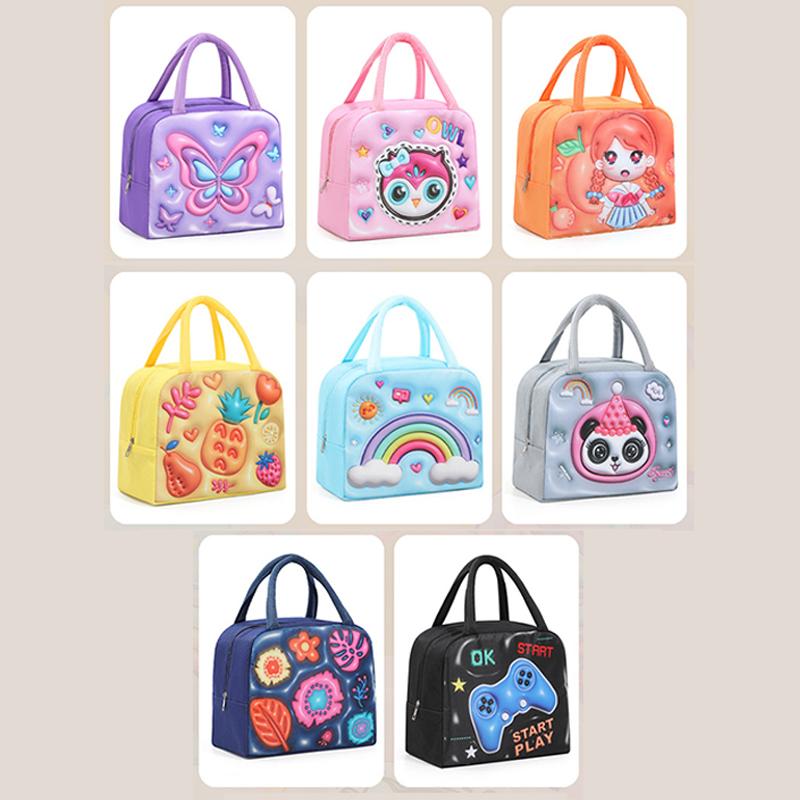 HUA 3D Cartoon Children's Lunch Bag Thermal Insulation Aluminum Foil Waterproof Oxford Cloth Bento Bag Portable Picnic Tote Bag