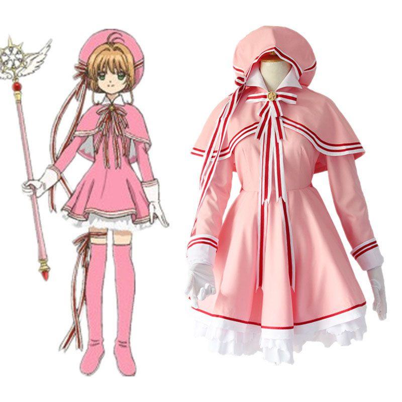 Enchanting Cardcaptor Sakura Kinomoto Cosplay Costume Pink Dress With Hat For Women