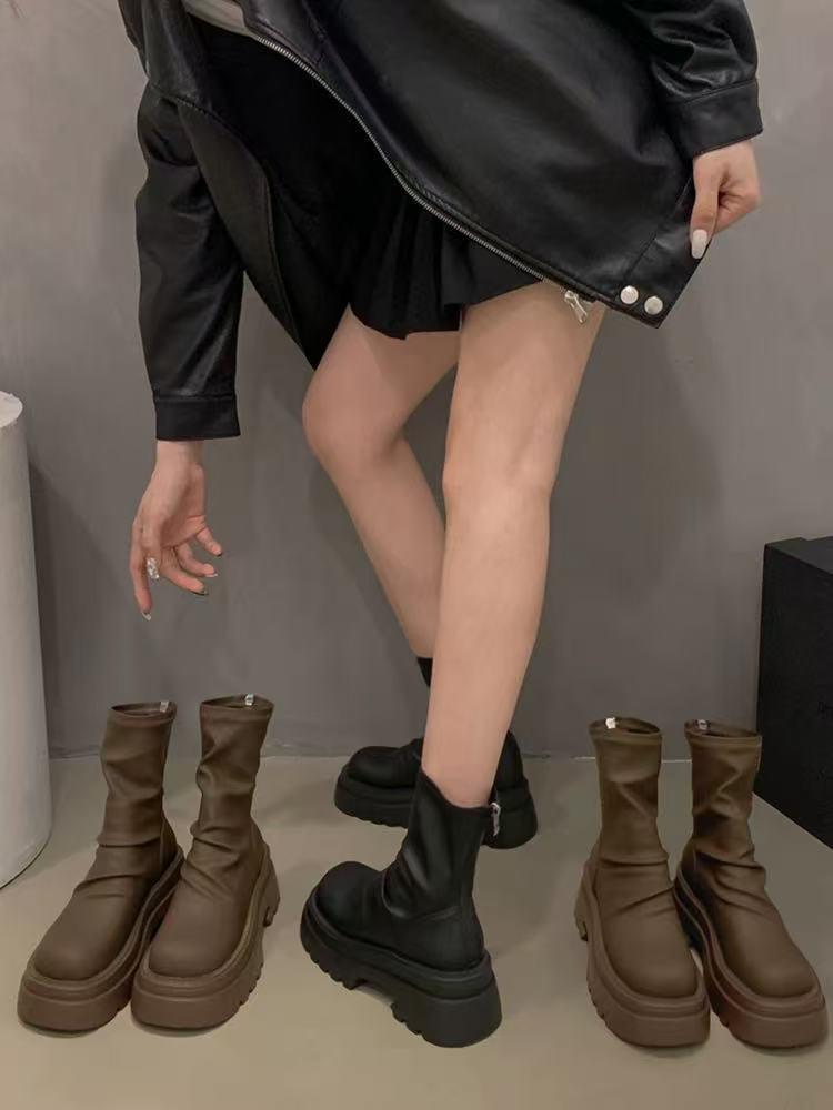 Women's Slimming Chunky Heel Martin Boots - Versatile Autumn Fashion