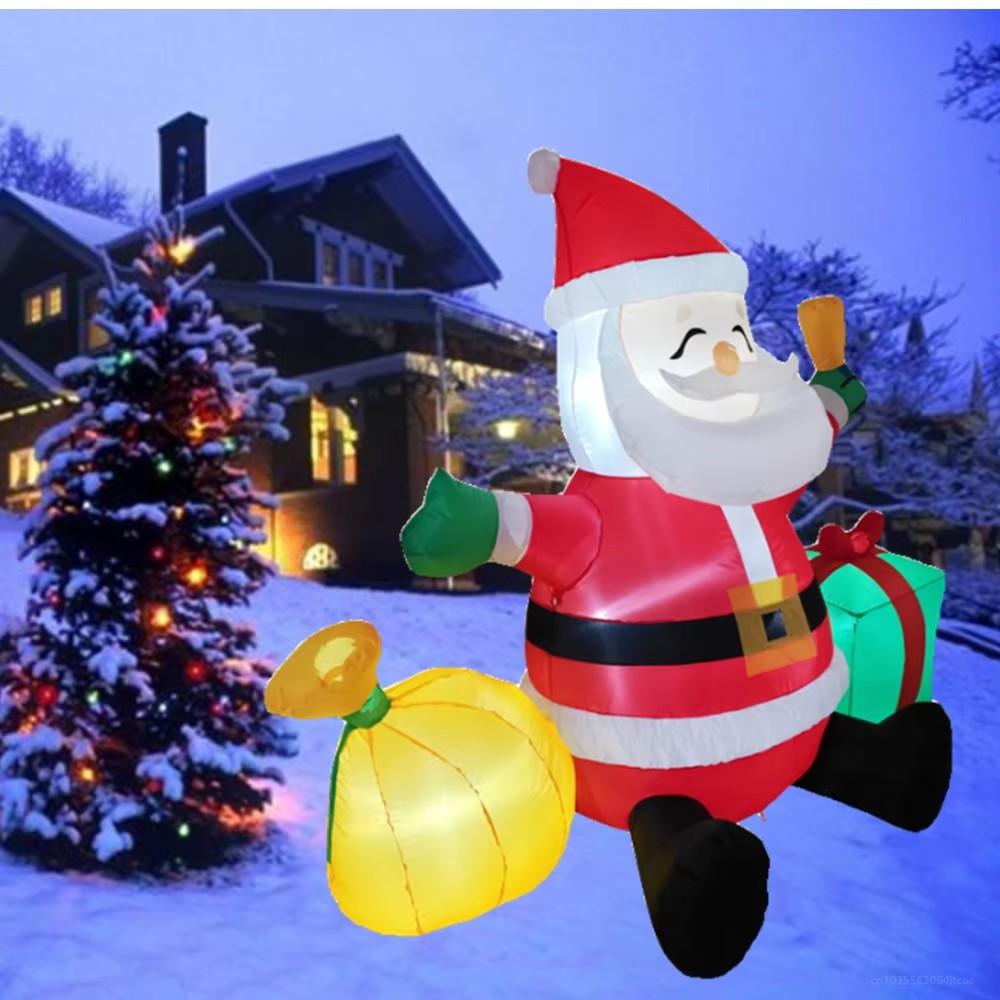 Sitting Santa Claus with Gift Christmas Decoration Inflatable Toys LED Lights Inflated Model Toy Outdoors Xmas Festival Party
