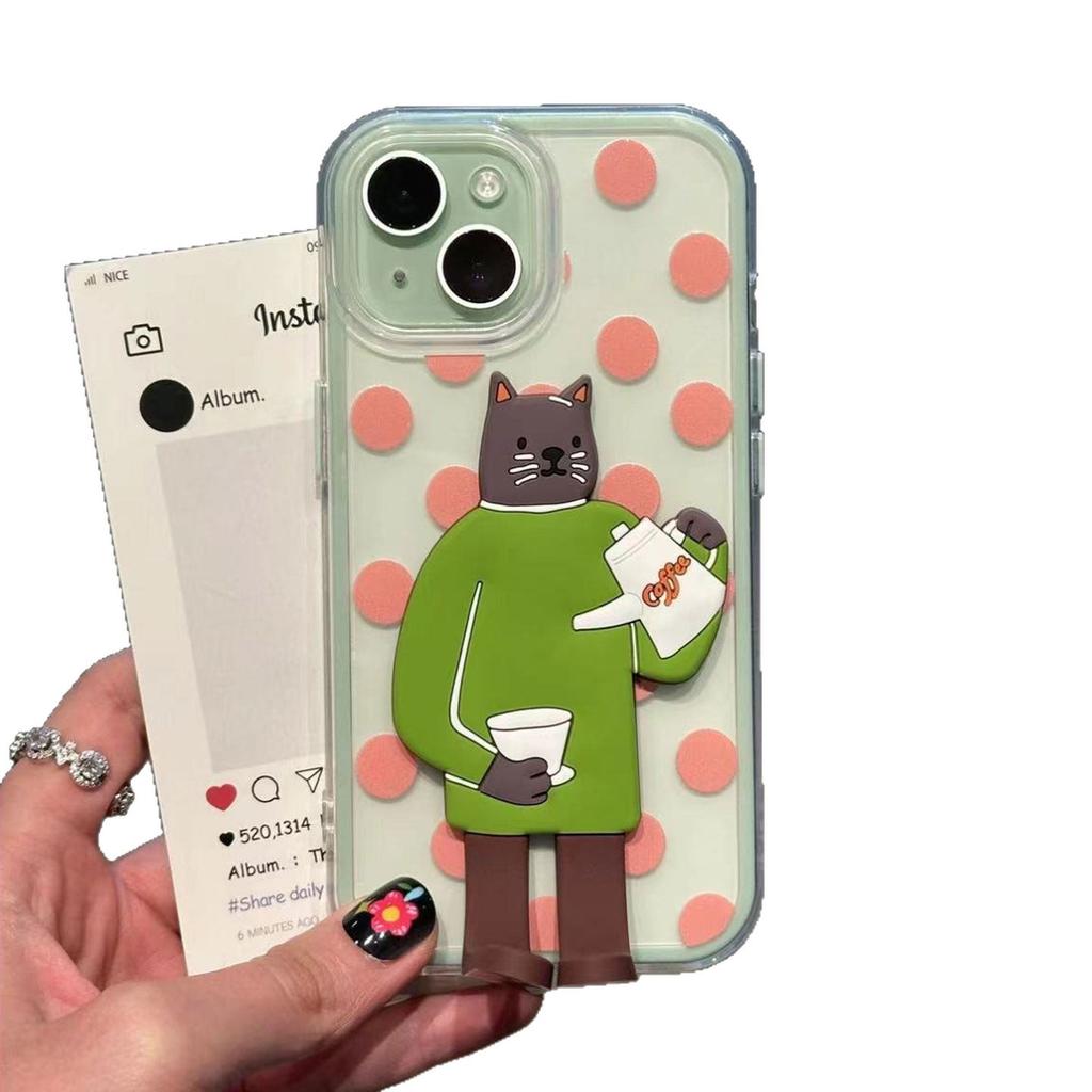 Couple Catching Fish Cat Is Suitable for Apple Promax Creative Mobile Phone Case Large Wave Point Bracket Huawei P Xiaomi