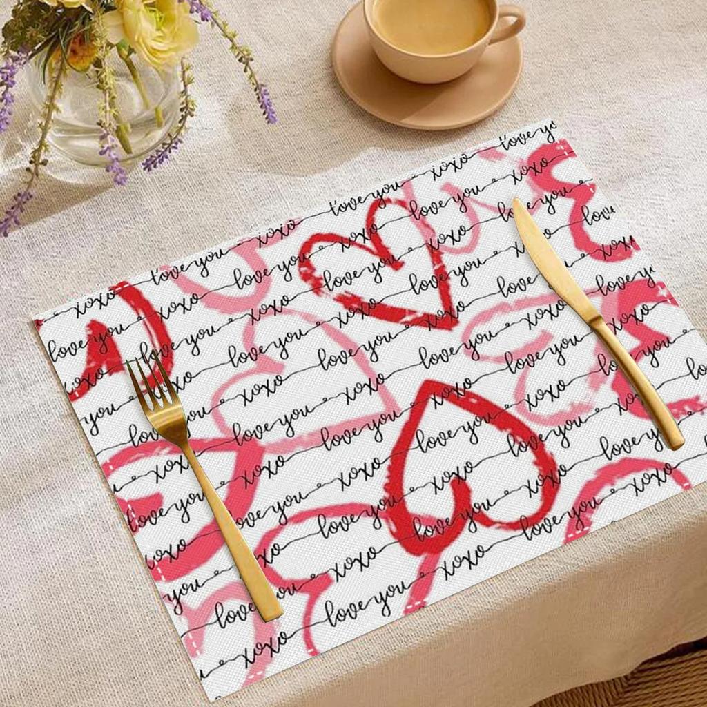 1PC Heart Placemat Dining Table Decor Linen Tableware Coaster Kitchen Accessories For Valentine's Day Couple Confession Lover