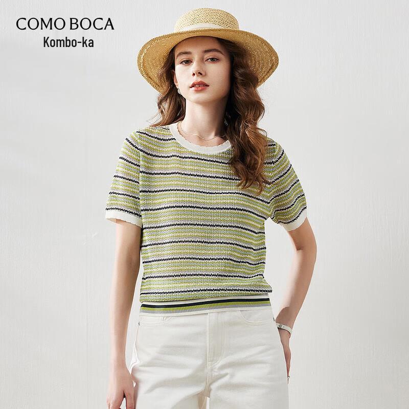 Женская полосатая вязаная футболка из смесовой шелковой пряжи L