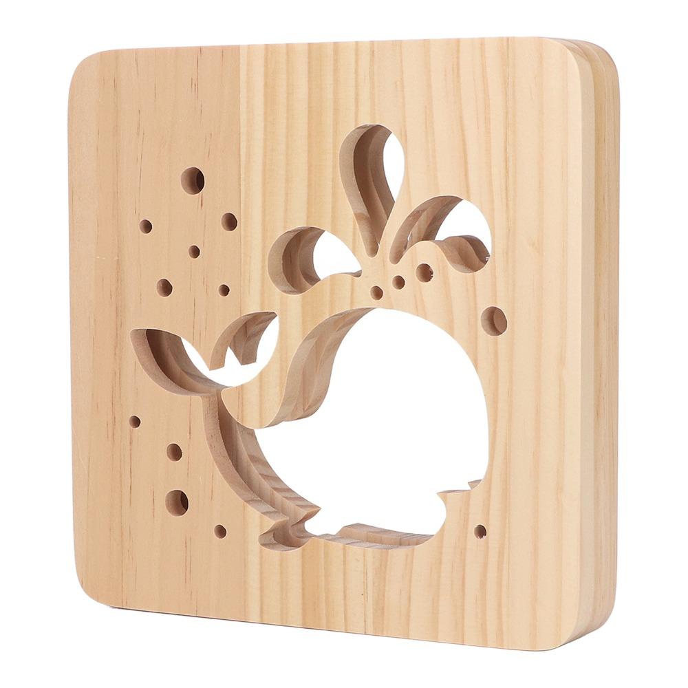 Whale Pattern Wooden 3D LED Light Hollow Carving 3D Wood Light  Gift Novel